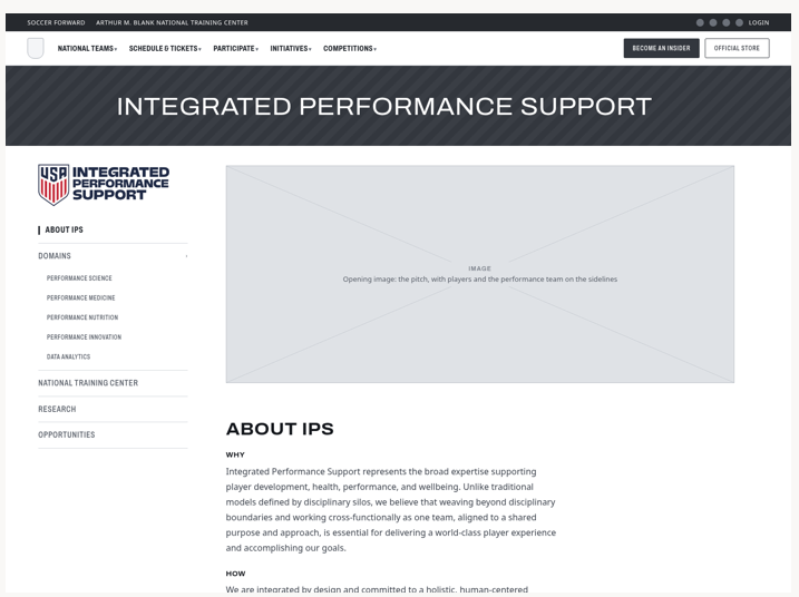 Actual Standard wireframe for the proposed About IPS page, showing sidebar navigation and a content-focused layout