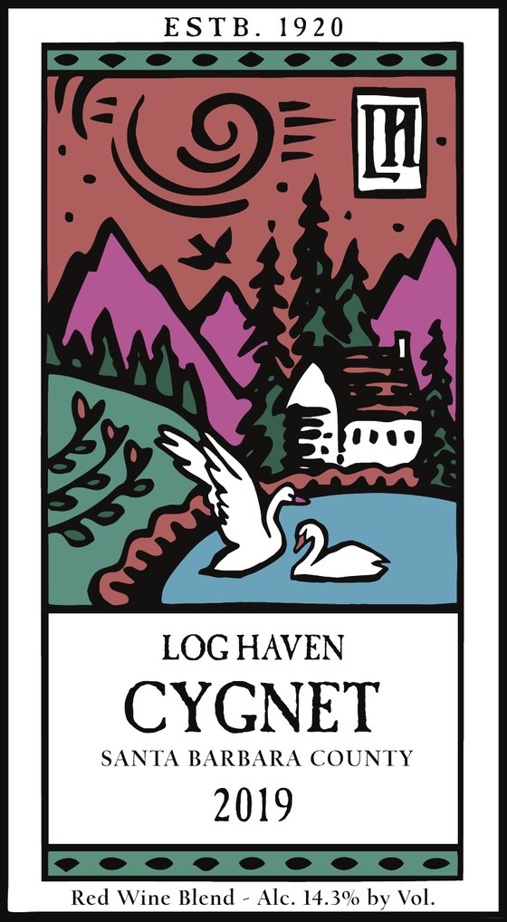 Cygnet 2019 front label, with two swans